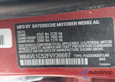 2015 BMW X1 xDrive28I z USA, uszkodzony, nr VIN WBAVL1C52FVY39697